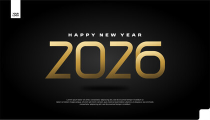 Happy New Year 2026 Golden Luxury Banner Vector with Elegant Typography