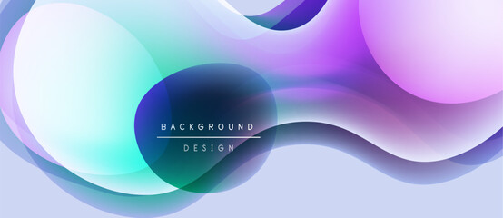 Abstract fluid shapes, vibrant colors blend. Modern design, smooth gradients create dynamic composition. Light background enhances visual appeal.