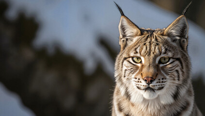 Obraz premium Lynx gazing curiously in snowy forest environment 