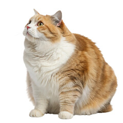 Obraz premium Fluffy fat cat sitting gracefully on a pristine white background showcasing its playful demeanor and adorable features