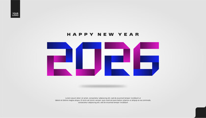 Happy New Year 2026 Gradient Typography Banner in Vibrant Purple and Orange Colors