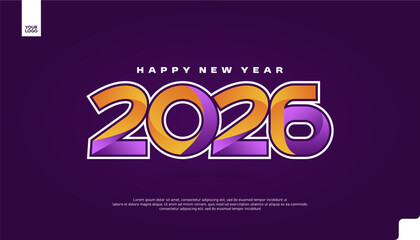 Happy New Year 2026 Gradient Typography Banner in Vibrant Purple and Orange Colors