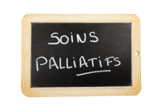 Ardoise avec inscription soins palliatifs en français - Powered by Adobe