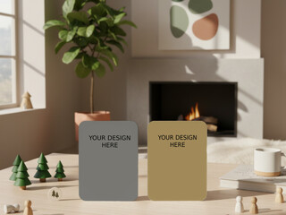 two cards in vertical or portrait standing position. suitable for card mockup