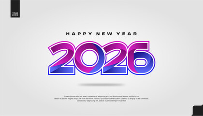 Happy New Year 2026 Gradient Typography Banner in Vibrant Purple and Orange Colors
