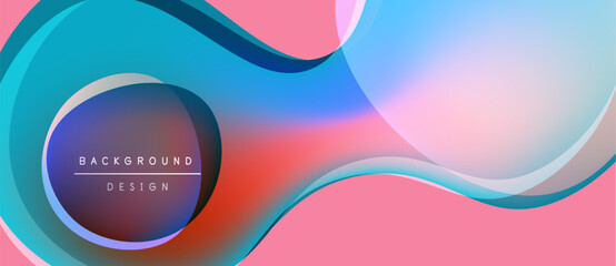 Abstract fluid shapes blend, creating vibrant pink, blue, orange gradients. Modern design element for backgrounds, presentations.