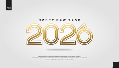 Fototapeta premium Happy New Year 2026 Golden Luxury Banner Vector with Elegant Typography