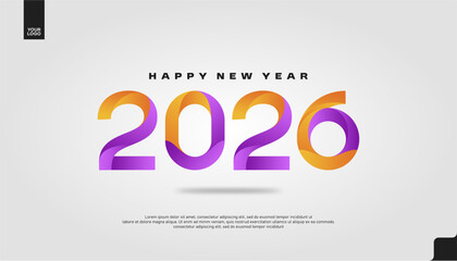 Happy New Year 2026 Gradient Typography Banner in Vibrant Purple and Orange Colors