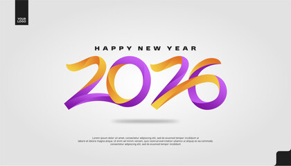 Happy New Year 2026 Gradient Typography Banner in Vibrant Purple and Orange Colors