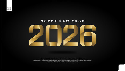 Happy New Year 2026 Golden Luxury Banner Vector with Elegant Typography