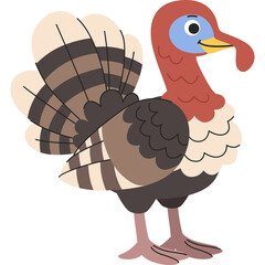 Cartoon Turkey Bird With Brown Feathers And Red Neck Standing Profile View On Transparent Background