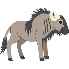 Cartoon Wildebeest With Dark Mane and Horns Standing on Transparent Background