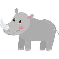 Cartoon Rhino Standing Against White Background Transparent PNG Simple Cute Animal Illustration