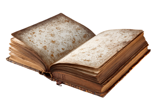 Ancient open book with aged textured pages filled with intricate patterns and symbols - Powered by Adobe