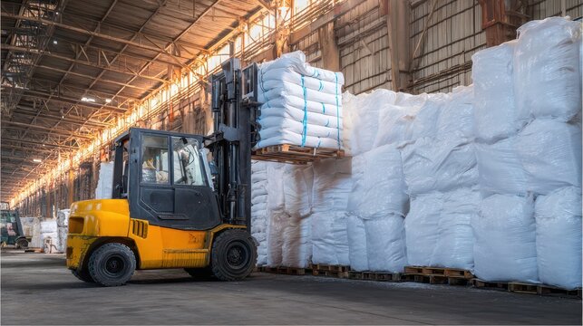 Bulk Material Handling: Forklift Unloading Tapioca Starch into Warehouse for Sugar Cargo Logistics