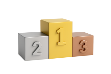 Ranking pedestal for first, second, and third place, glossy metallic cubes, competition success concept illustration