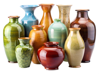  A Group of Vases Arranged Together. isolated on white background ,PNG. AI Generated
