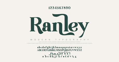 Ranley premium luxury elegant alphabet letters and numbers. Vintage wedding typography classic serif font decorative vintage retro. creative vector illustration