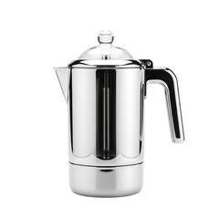 Shiny Chrome Moka Pot Coffee Maker on Black espresso maker