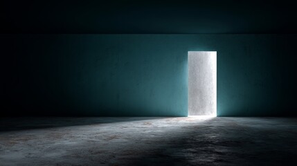 Light shining through a door in a dark room, concrete floor texture