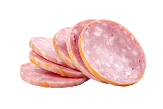 Stack of sliced smoked sausage on a black background