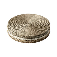 Stacked Round Woven Placemats on Black natural material