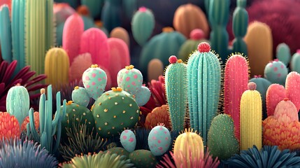 illustration of a painting of a cactus in a garden