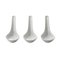 Three White Ceramic Asian Soup Spoons in a Row Keywords: ceramic spoons, soup spoons, Asian