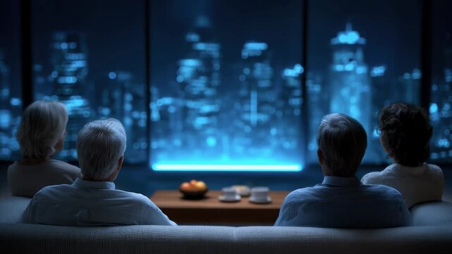 Elders Watching City Night View Talking About a Better Future