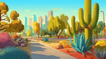 illustration of a painting of a cactus in a garden