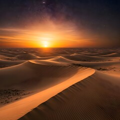 Vast Desert with Dunes under Orange Twilight