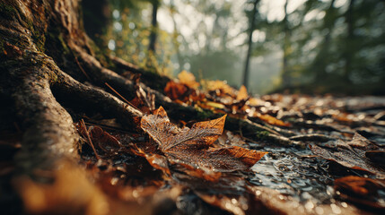 Fototapeta premium fallen leaves on the ground in autumn