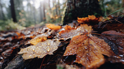 Fototapeta premium fallen leaves on the ground in autumn