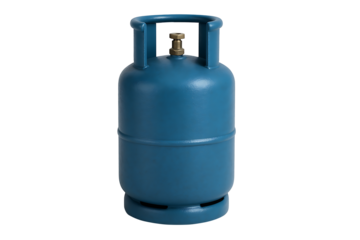 Household cooking gas tank, safety valve and base vents visible, industrial fuel storage concept