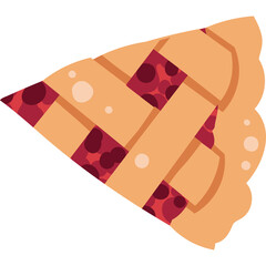 Close-up Slice of Warm Cherry Pie with Lattice Crust and Golden Baked Pastry Filling Showing Red Cherry Halves and Textured Dough with a Transparent Background