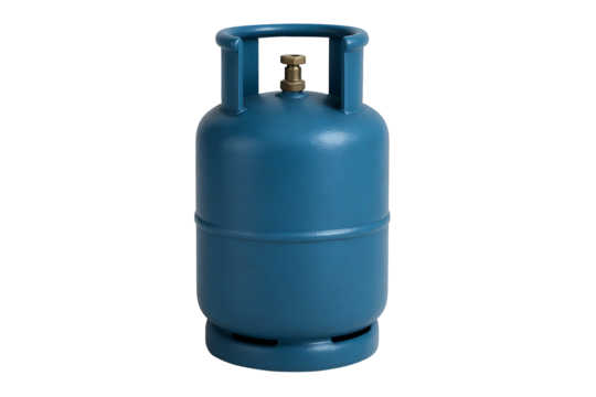 Household cooking gas tank, safety valve and base vents visible, industrial fuel storage concept