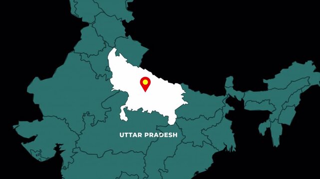Uttar Pradesh Map Location Animation with Transparent Background