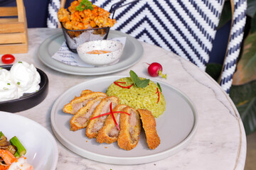 A delightful arrangement of delicious food, meticulously prepared and artistically presented