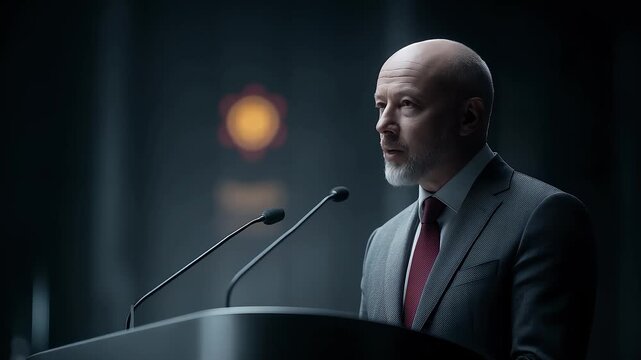 Leader Delivers Important Speech in a Solemn Setting