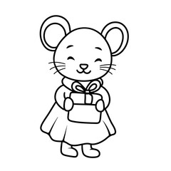 Woodland Animal Christmas black doodle outline. mouse.