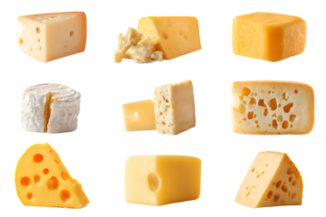Assortment of delicious cheese varieties displayed against a dark background