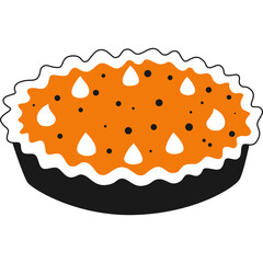 Illustration of a Round Orange Pie with White Swirl Crust and Black Base on Transparent Background