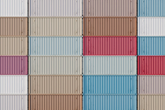 Stacked shipping containers for logistics and cargo transport