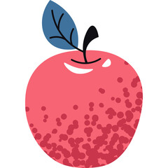 Illustration Of A Pink Apple With A Blue Leaf And Dark Stem On A Transparent Background With Speckled Detail On The Lower Right Side