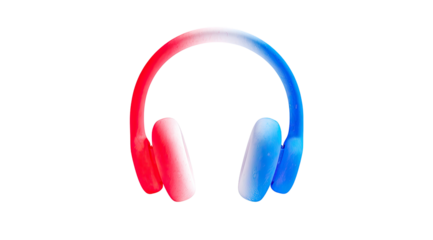 Glowing red and blue gradient headphones on black background