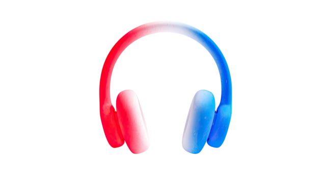 Glowing red and blue gradient headphones on black background