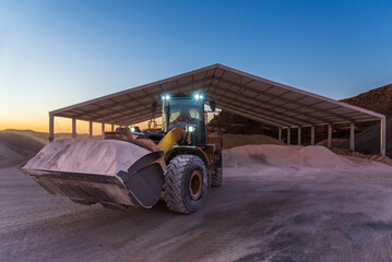 Close Wheel Loader Sunrise With
