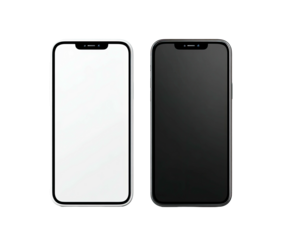 Two smartphones, one white, one black, side-by-side
