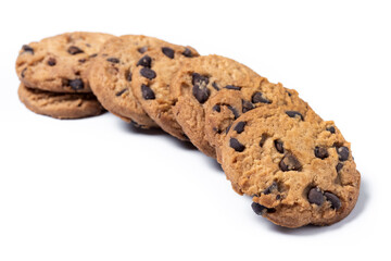 Chocolate chip cookies for breakfast isolated on white background.