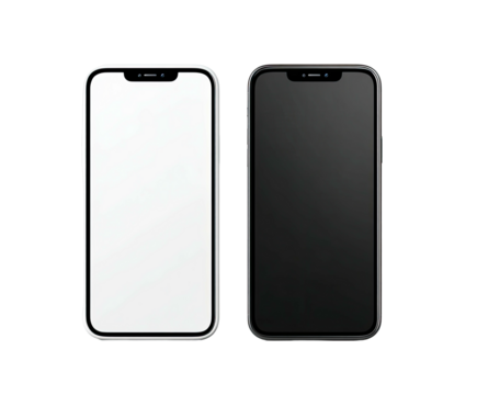 Two smartphones, one white, one black, side-by-side